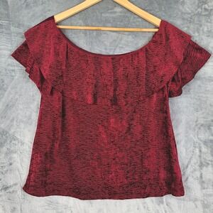 Womens Top Large Red Velvet Off Shoulder Ruffle‎ Ren Fair Holiday Cute Goth Vamp